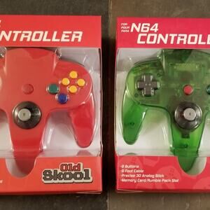 2 N64 Controllers - Red & Jungle Green (NEW) - Nintendo64 - Old Skool